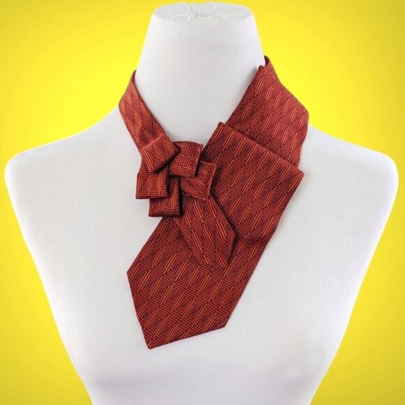 Women's Ascot Scarf Sustainably Made From A Terracotta Necktie - Picture 1 of 7